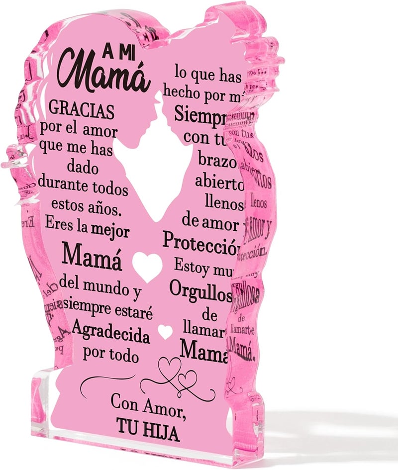 Yopyame Spanish Mamá Gifts from Daughter - Regalos para Mama Daughter Embracing Acrylic Plaque Sign Best Mom Ever Gifts Mom Birthday Ideas Gift Mother’s Day Christmas Keepsake Paperweight for Mother - Image 1